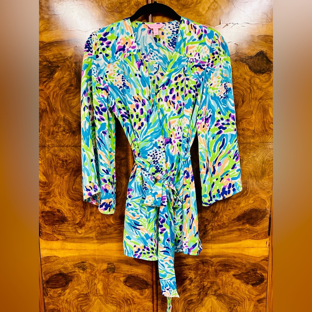 Lilly Pulitzer Hampton Kimono Wrap Cardigan Size XS “Sea Soirée”